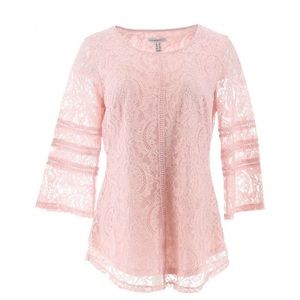 QVC Isaac Mizrahi Live! Floral lace top, pink. L